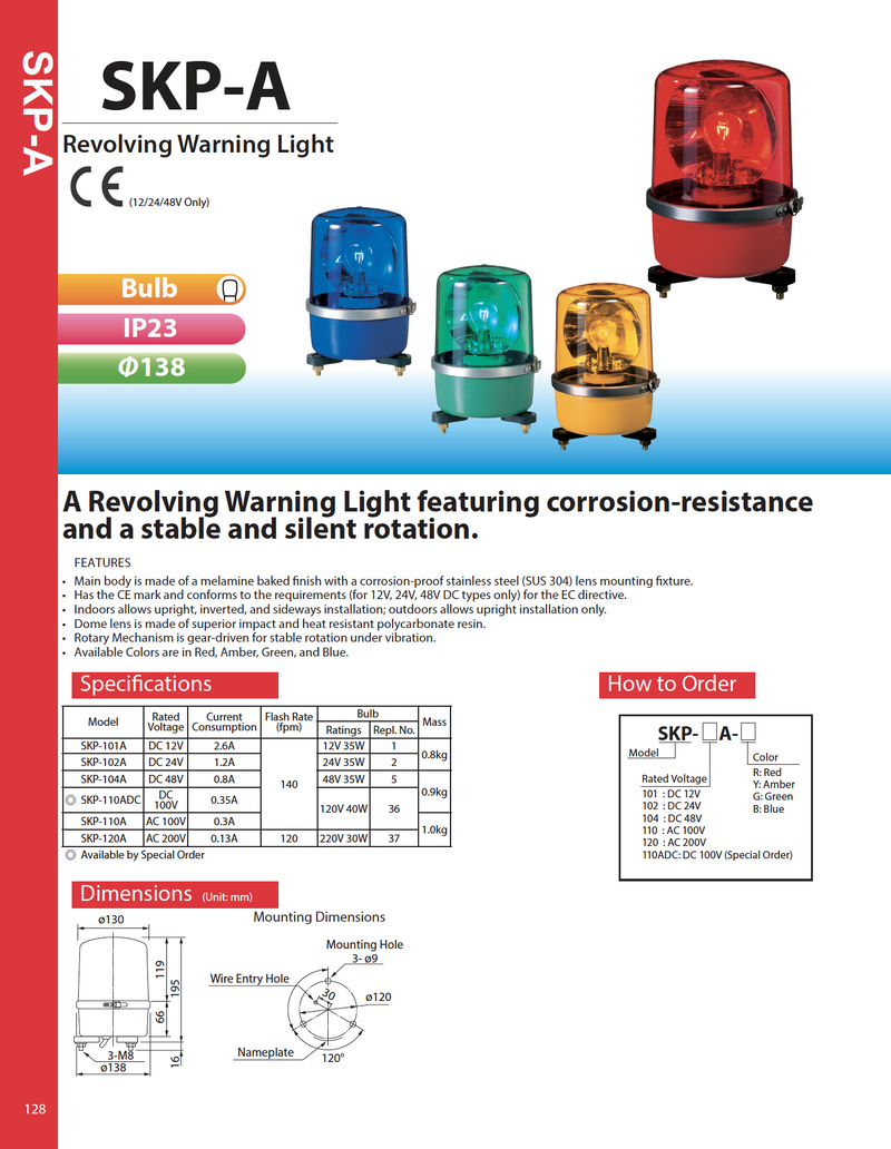 Patlite SKP SKP-A SKP-101A SKP-102A SKP-101A-Y SKP-102A-Y Rotating Beacon Warning Light Komatsu